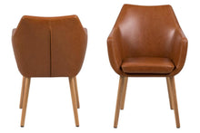 Load image into Gallery viewer, Nora Carver Seat Dining Chair In Brandy PU Leather With Oak Oiled Legs And Arm Rests