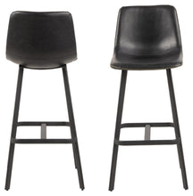 Load image into Gallery viewer, Oregon Black Vintage Leather Bar Stools, Set Of 2 With Metal Base And Footrest