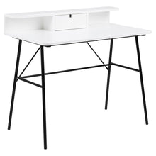 Load image into Gallery viewer, Pascal Office Desk With Drawer In White With Black Metal Legs Space Saving 100x55x89cm