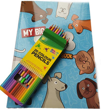 Load image into Gallery viewer, A4 Colouring Books with Stickers & Colouring Pencils Included, Choose a Theme - Pets, Dinosaurs, Ballet, Princess, Superhero