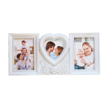 Load image into Gallery viewer, White Photo Picture Frame With 3 Windows And Heart Filigree Detail 40x18x2cm