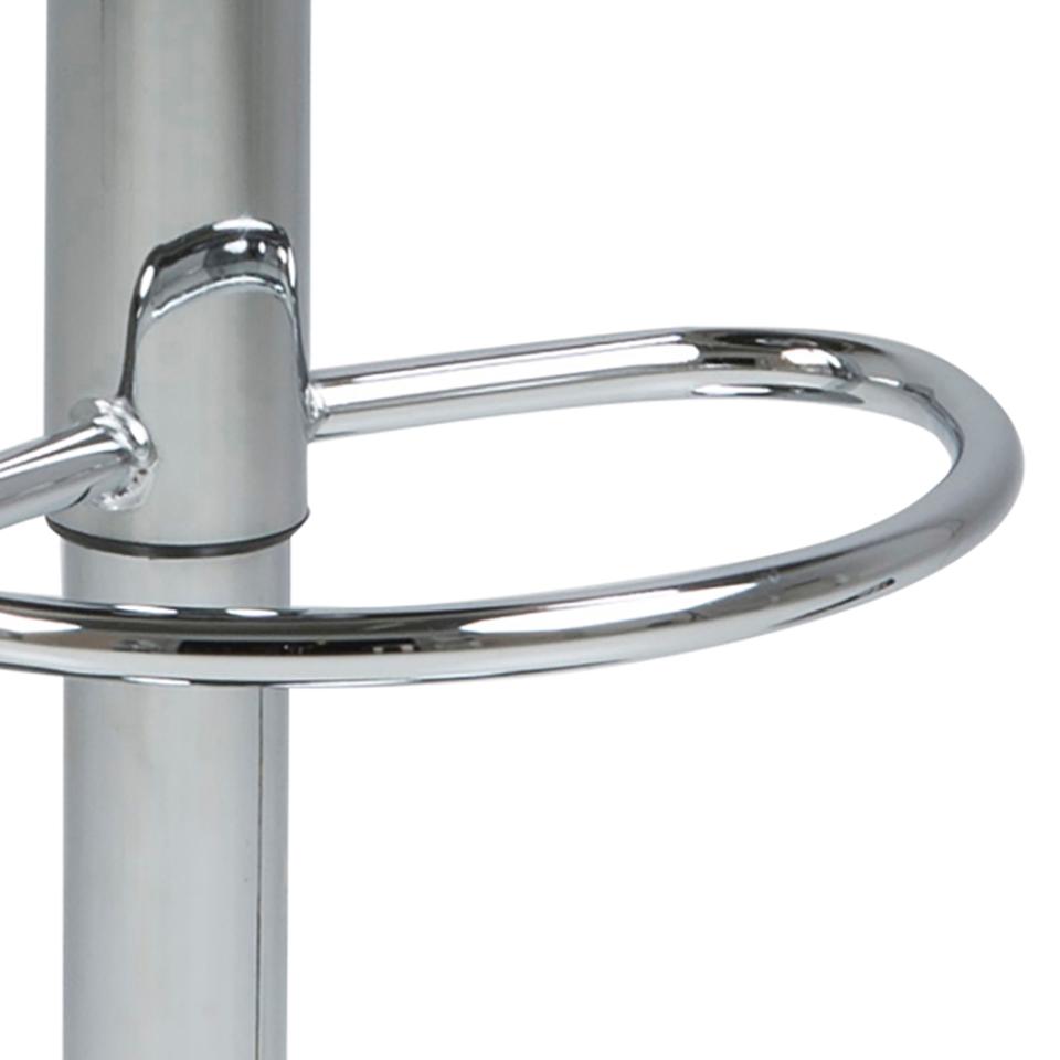 Plump Designer White Bar Stool, Adjustable Height Leather Seat And Backrest With Chrome Base And Footrest