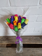 Load image into Gallery viewer, Bouquet Of 24 Mixed Bright Wooden Roses - Rainbow