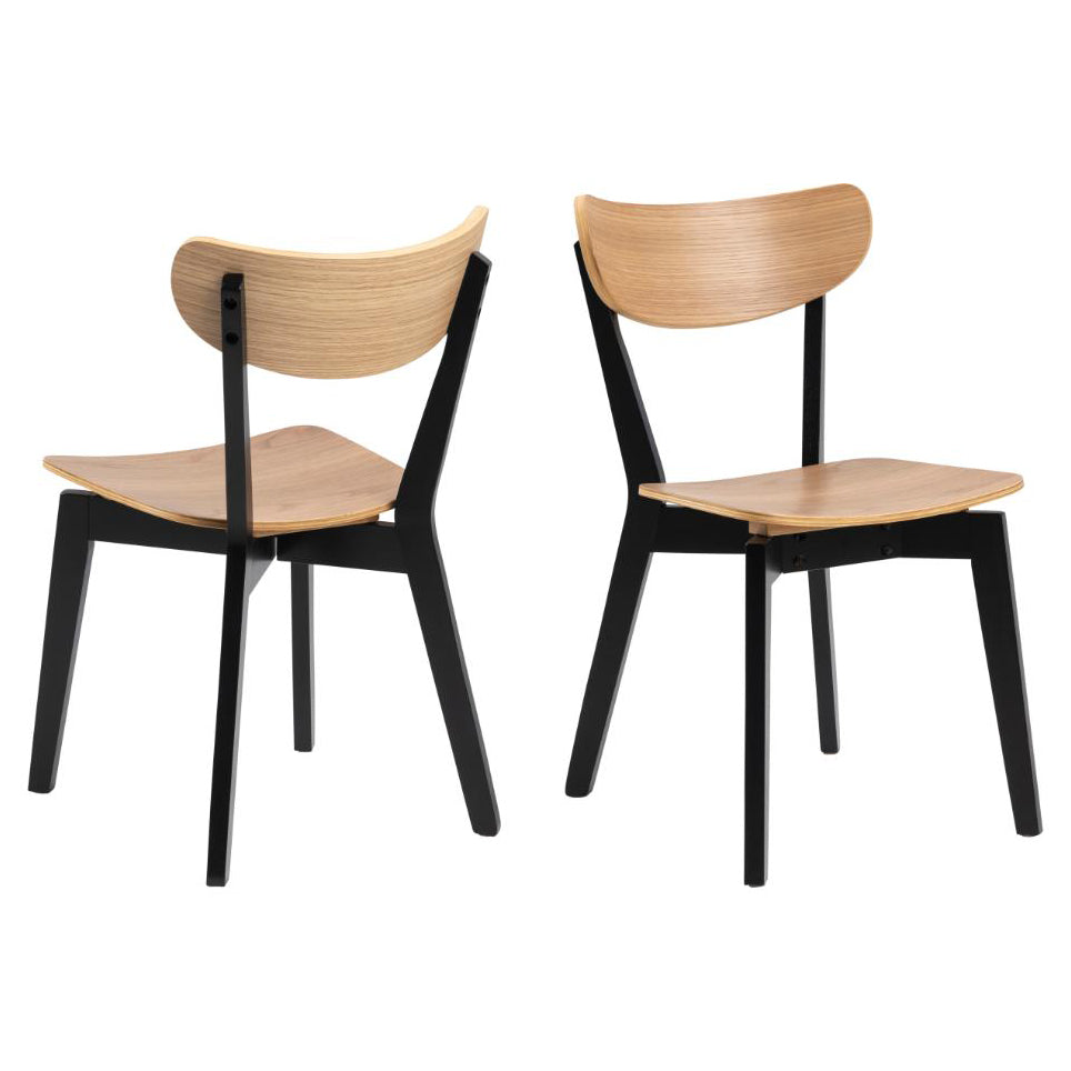 2 x Roxby Dining Chair, Curved Wood Set Of 2, Black Oak Design