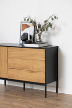 Load image into Gallery viewer, Seaford Oak Sideboard Elegant Cabinet With Black Top, 1 Door, 3 Drawers 120x40x82cm