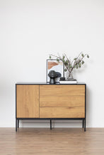 Load image into Gallery viewer, Seaford Oak Sideboard Elegant Cabinet With Black Top, 1 Door, 3 Drawers 120x40x82cm