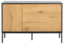 Load image into Gallery viewer, Seaford Oak Sideboard Elegant Cabinet With Black Top, 1 Door, 3 Drawers 120x40x82cm