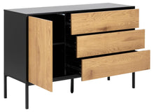 Load image into Gallery viewer, Seaford Oak Sideboard Elegant Cabinet With Black Top, 1 Door, 3 Drawers 120x40x82cm
