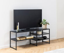 Load image into Gallery viewer, Seaford TV Shelving Unit With 3 Shelves In Black 120x33x46cm