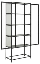 Load image into Gallery viewer, Seaford Display Cabinet With Glass Doors, Black Shelving And A Solid Metal Frame Tall 77x35x186cm