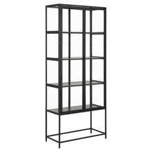 Load image into Gallery viewer, Seaford Display Cabinet With Glass Doors, Black Shelving And A Solid Metal Frame Tall 77x35x186cm