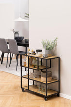 Load image into Gallery viewer, Seaford Home Storage Serving Trolley In Oak With 3 Shelves And Castors 80x35x75cm