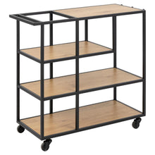 Load image into Gallery viewer, Seaford Home Storage Serving Trolley In Oak With 3 Shelves And Castors 80x35x75cm