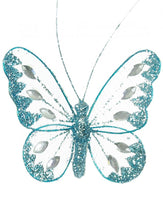 Load image into Gallery viewer, Small Nylon Glitter Diamante Butterfly Decoration With Metal Clip On Reverse In Various Colours 8cm