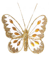 Load image into Gallery viewer, Small Nylon Glitter Diamante Butterfly Decoration With Metal Clip On Reverse In Various Colours 8cm