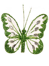 Load image into Gallery viewer, Small Nylon Glitter Diamante Butterfly Decoration With Metal Clip On Reverse In Various Colours 8cm
