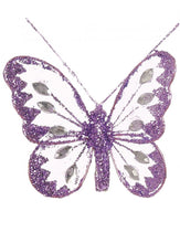 Load image into Gallery viewer, Small Nylon Glitter Diamante Butterfly Decoration With Metal Clip On Reverse In Various Colours 8cm
