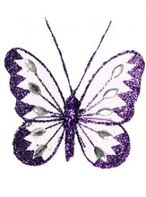 Load image into Gallery viewer, Small Nylon Glitter Diamante Butterfly Decoration With Metal Clip On Reverse In Various Colours 8cm