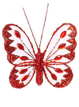 Load image into Gallery viewer, Small Nylon Glitter Diamante Butterfly Decoration With Metal Clip On Reverse In Various Colours 8cm