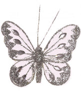 Load image into Gallery viewer, Small Nylon Glitter Diamante Butterfly Decoration With Metal Clip On Reverse In Various Colours 8cm