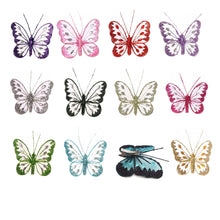 Load image into Gallery viewer, Small Nylon Glitter Diamante Butterfly Decoration With Metal Clip On Reverse In Various Colours 8cm