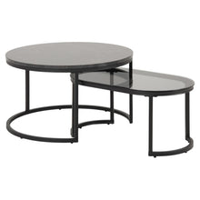 Load image into Gallery viewer, Spiro Coffee Table Black Marble Glass And Metal Base 2pcs 70cm