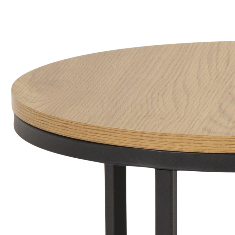 Spiro Coffee Table In Oak Melamine Finish And Metal Base 2pcs 80cm