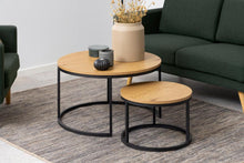 Load image into Gallery viewer, Spiro Coffee Table In Oak Melamine Finish And Metal Base 2pcs 80cm