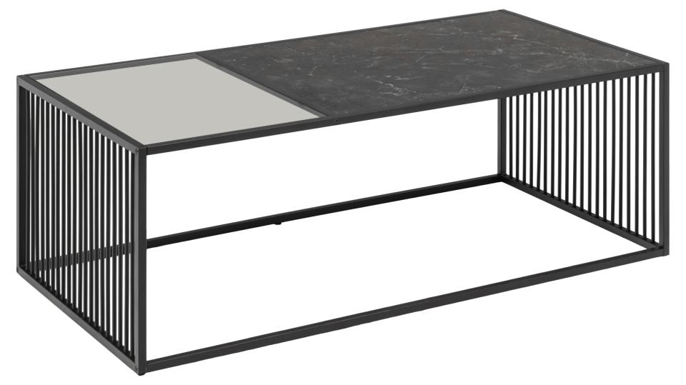 Strington Super Coffee Table, Rectangular With Black Marble Top Glass And Metal Base 120x60cm
