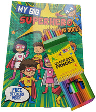 Load image into Gallery viewer, A4 Colouring Books with Stickers & Colouring Pencils Included, Choose a Theme - Pets, Dinosaurs, Ballet, Princess, Superhero