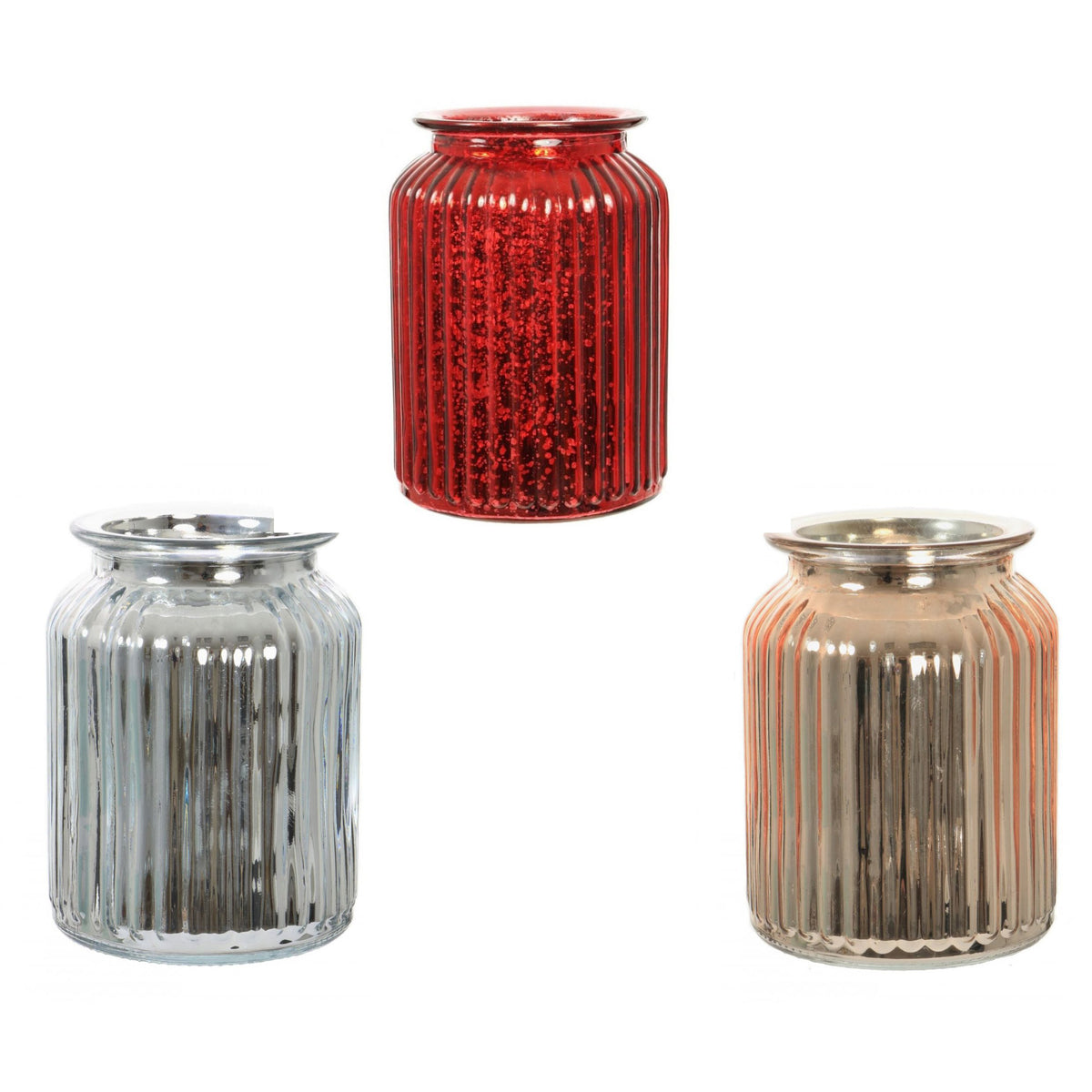 Tall Ribbed Splatter Design Vase In Red, Silver Or Gold