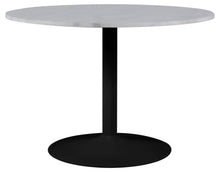 Load image into Gallery viewer, Tarifa Solid Marble Dining Table 110cm Round White Top With Powder Coated Black Metal Base