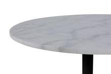 Load image into Gallery viewer, Tarifa Solid Marble Dining Table 110cm Round White Top With Powder Coated Black Metal Base