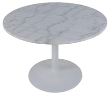 Load image into Gallery viewer, Tarifa Solid Marble Dining Table 110cm Round White Top With Powder Coated White Metal Base