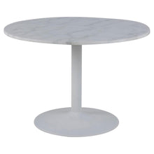 Load image into Gallery viewer, Tarifa Solid Marble Dining Table 110cm Round White Top With Powder Coated White Metal Base