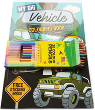 Load image into Gallery viewer, A4 Colouring Books with Stickers & Colouring Pencils Included, Choose a Theme - Pets, Dinosaurs, Ballet, Princess, Superhero