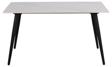 Load image into Gallery viewer, Wicklow White Ceramic Marble Print Dining Table With Black Metal Base 140cm