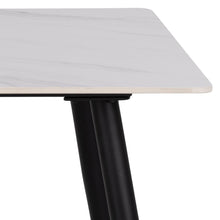 Load image into Gallery viewer, Wicklow White Ceramic Marble Print Dining Table With Black Metal Base 140cm