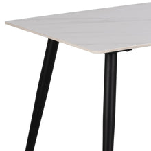 Load image into Gallery viewer, Wicklow White Ceramic Marble Print Dining Table With Black Metal Base 140cm