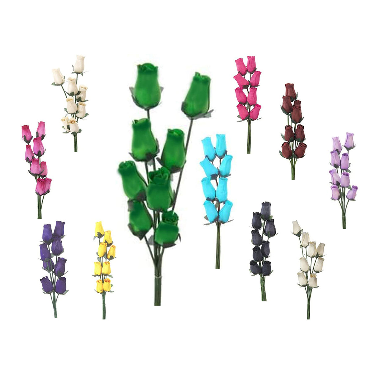 Bunch Of 8 Wooden Rose Stems In A Wide Range Of Colours Home Decor Artificial Flowers