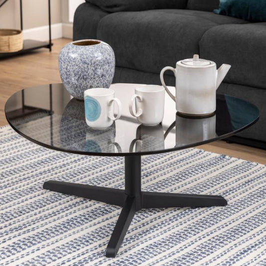 Barnsley Smoked Glass Designer Coffee Table Plectrum Shape 84x77x34cm