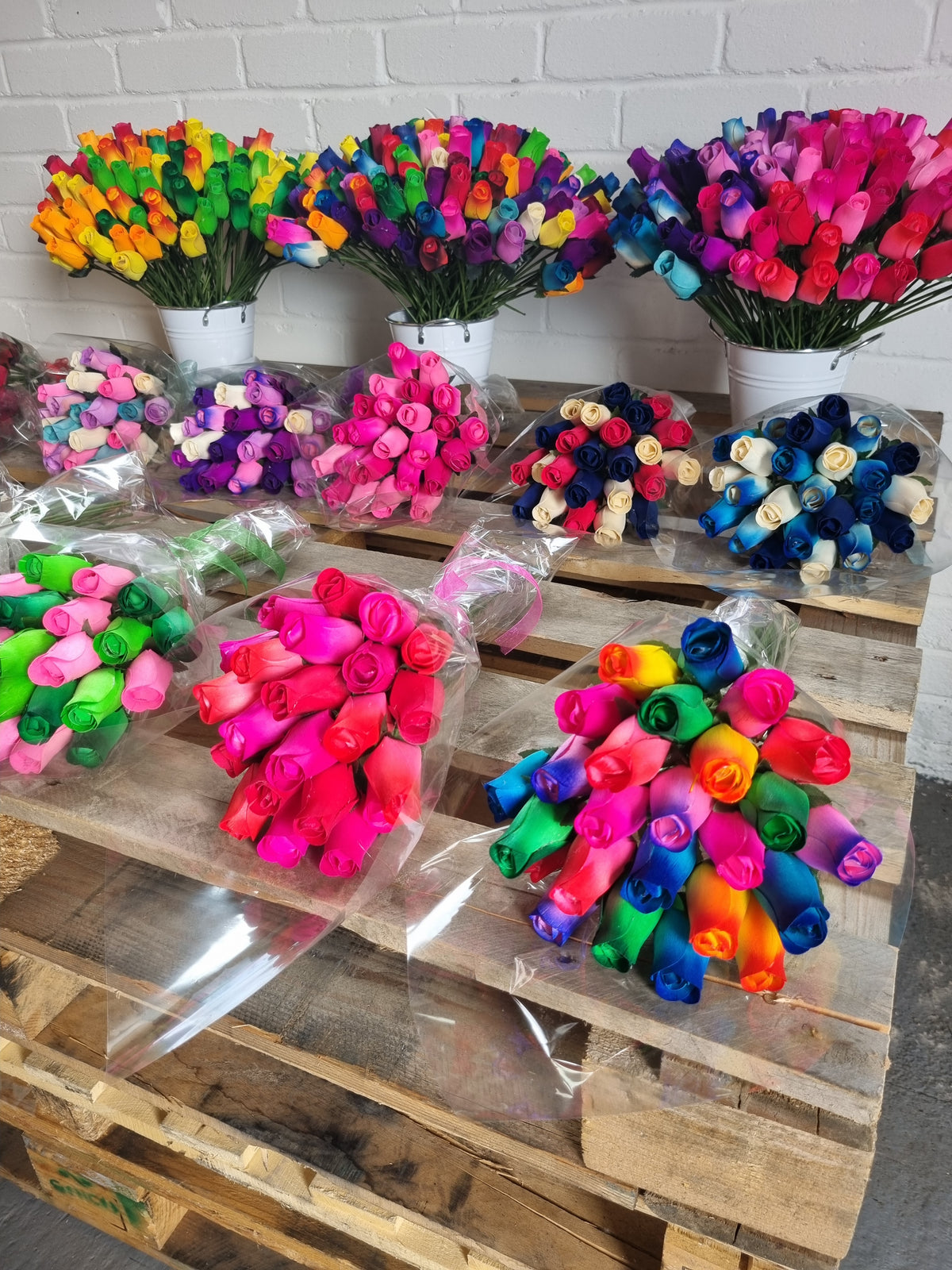 Bouquet of 100 Mixed Bright Colours Wooden Roses - Choose Your Own Colours