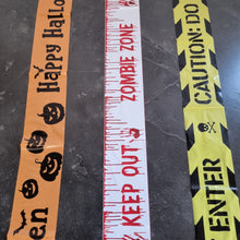 Load image into Gallery viewer, 3 Pack Fright Tape Happy Halloween Caution Do Not Enter Zombie Zone Keep Out 3 Metre Length
