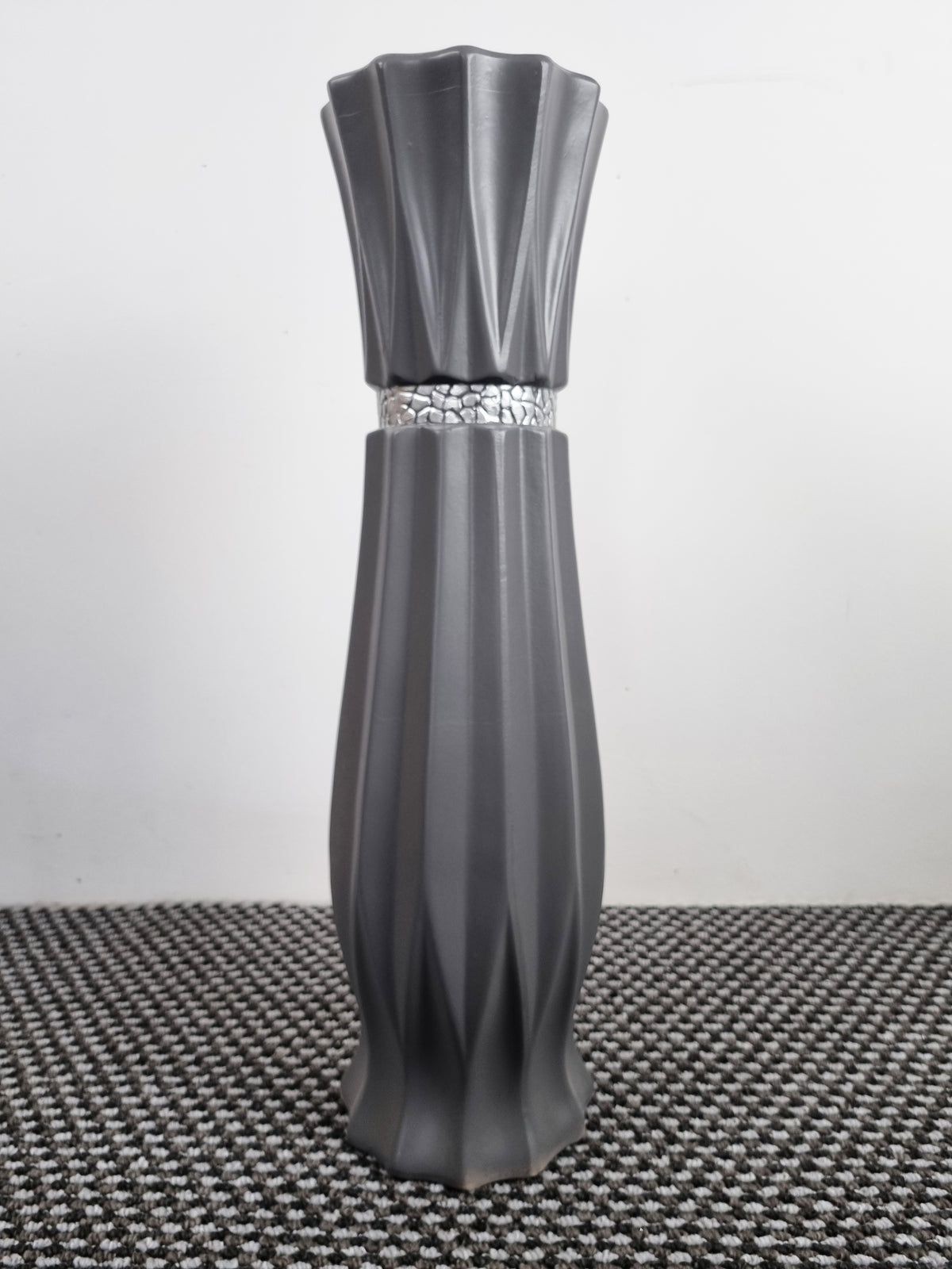 Large Grey Ceramic Floor Standing Vase With Stripe 60cm Home Decor