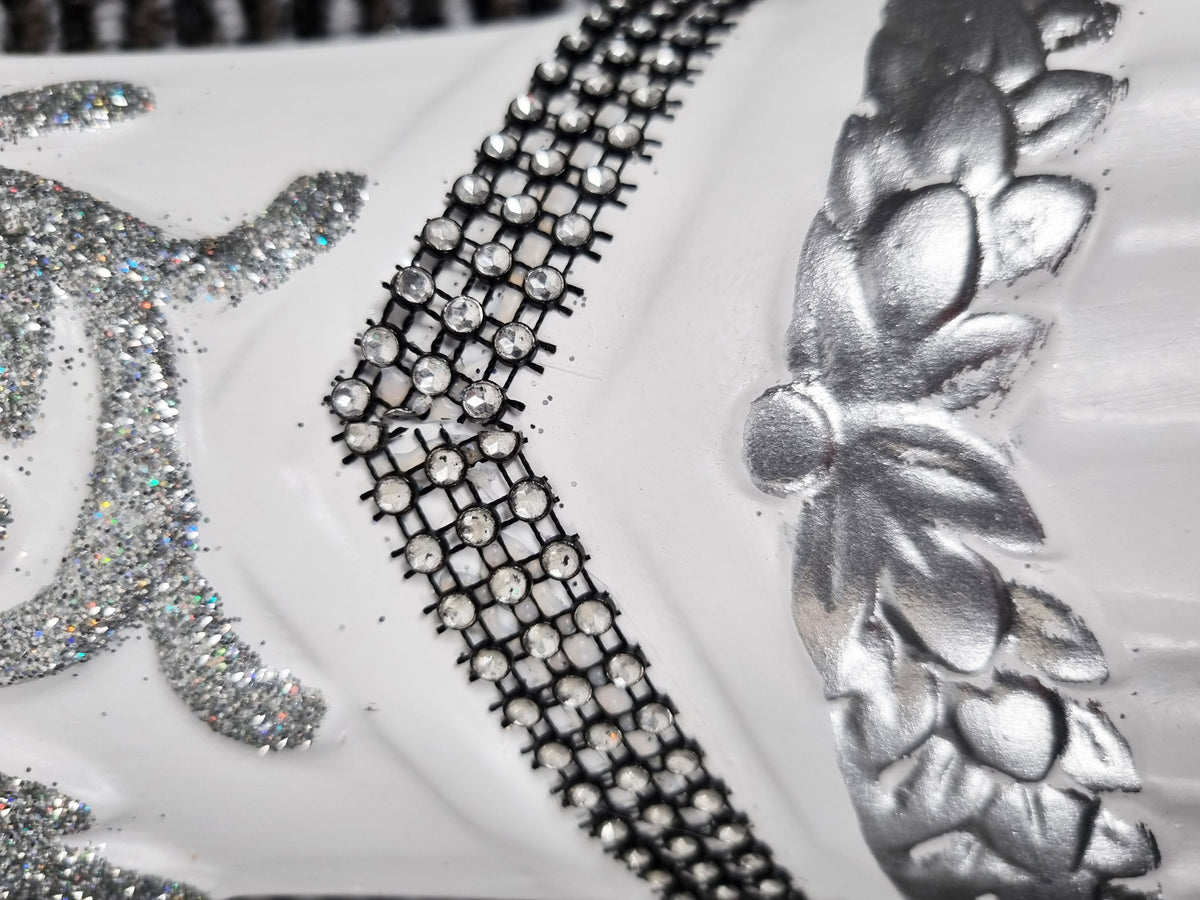 Large White Ceramic Floor Vase With Silver Glitter Diamante Detail 60cm Home Decor