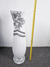 Load image into Gallery viewer, Large White Ceramic Floor Vase With Silver Glitter Diamante Detail 60cm Home Decor
