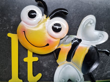 Load image into Gallery viewer, Let it Bee Garden Sign - Very Cute Yellow and Black Metal Sign with Message and Sweet Smiling Bee
