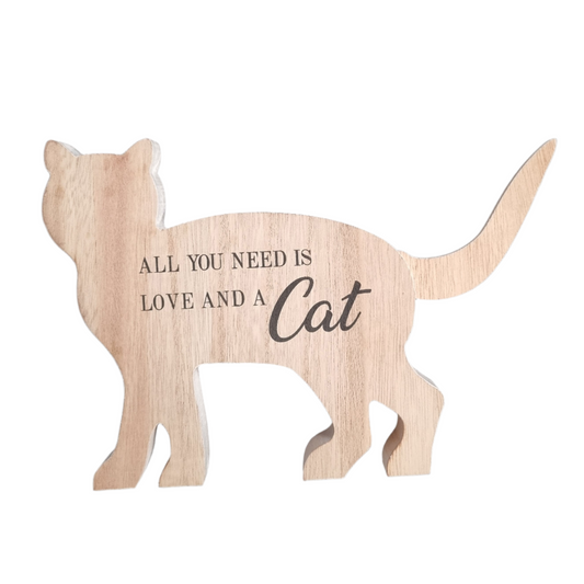 All You Need Is Love And A Cat Wooden Carved Ornament Home Decor Message Sign