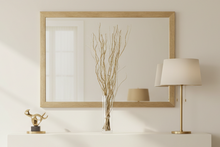 Load image into Gallery viewer, Decorative setup with a framed mirror, lamp, and vase on a white surface.

