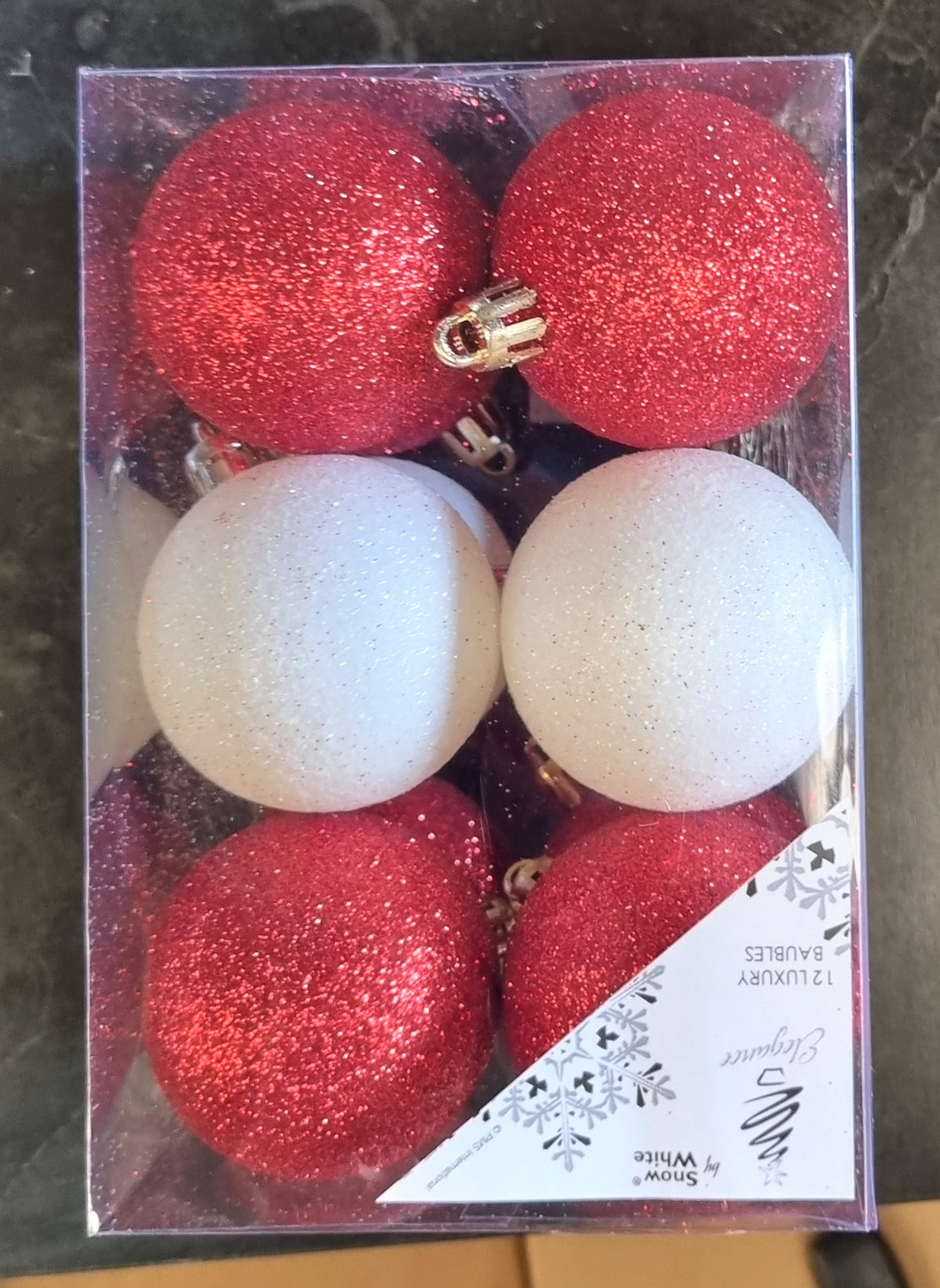 Red and White Glitter Luxury 5cm Baubles, Pack of 12